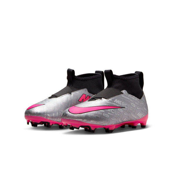 Nike Jr. Zoom Mercurial Superfly 9 Academy FG/MG - Metallic Silver/Black/Volt/Hyper Pink