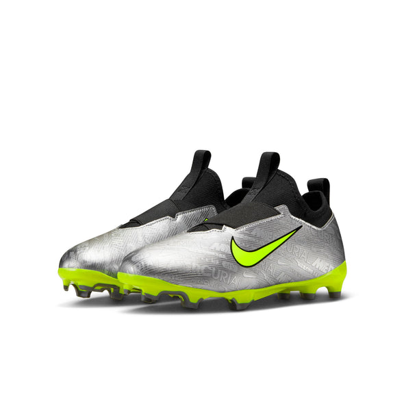 Nike Junior Zoom Mercurial Vapor 15 XXV Academy FG/MG Soccer Cleats - Metallic Silver/Black/Volt