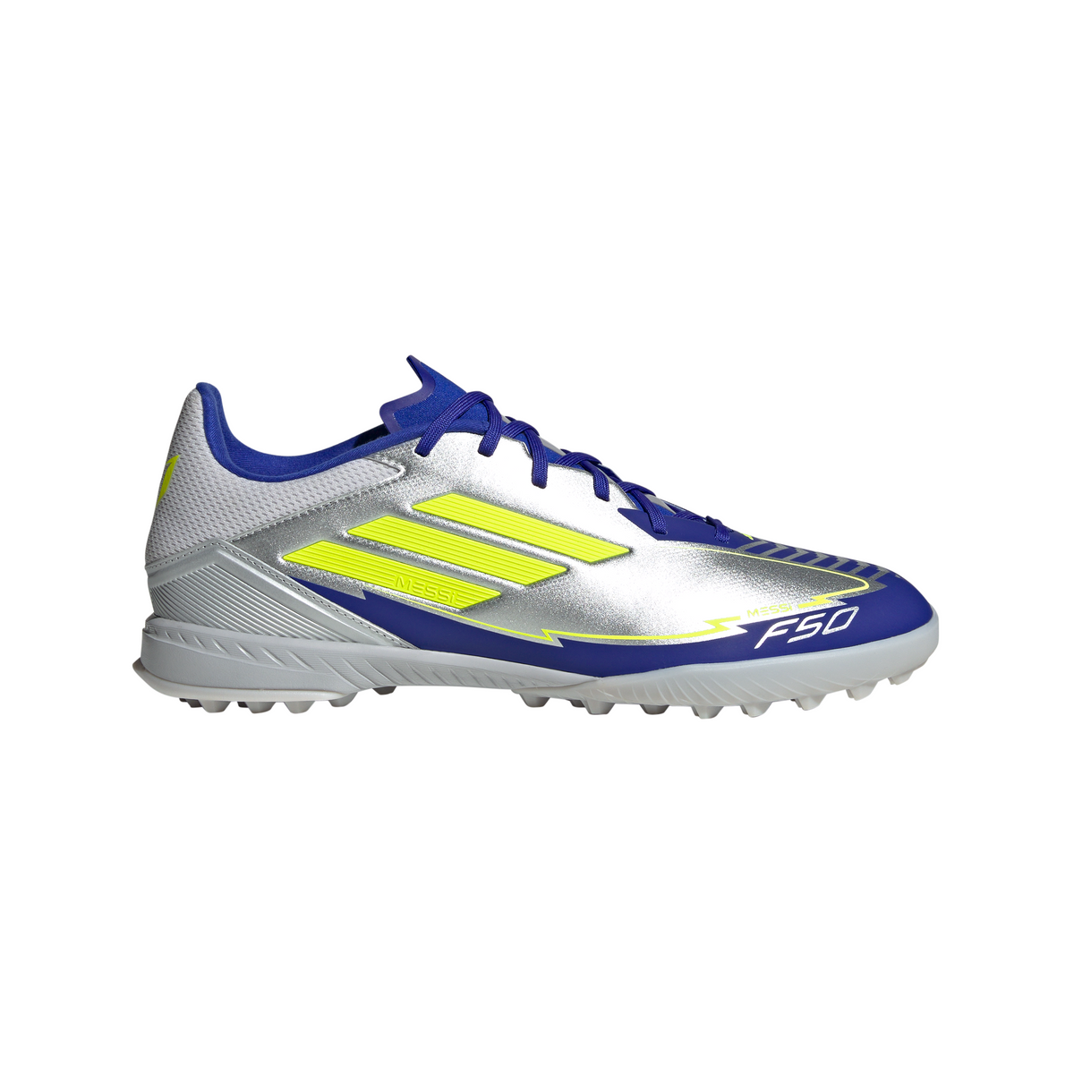 adidas F50 League Messi TF Turf Soccer Cleats- Silver Metallic