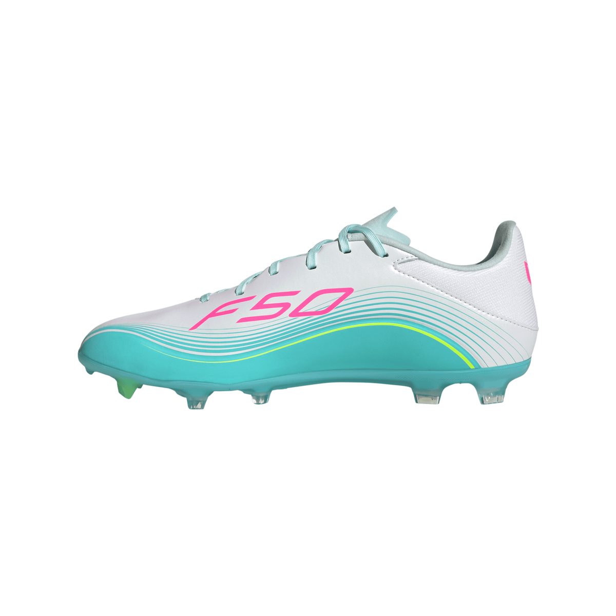Adidas F50 Messi League FG Mens 12 White Blue Pink Soccer Cleats JQ0954 F50 Messi League Youth Firm Ground Cleats Soccer JQ0942 White main image 4