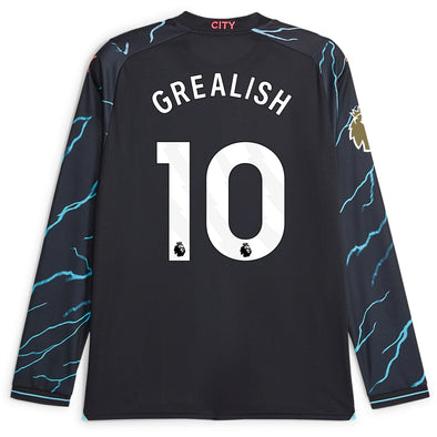 Men's Replica Puma Grealish Manchester City Long Sleeve Third Jersey 23/24