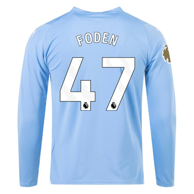 Men's Replica Puma Foden Manchester City Long Sleeve Home Jersey 23/24