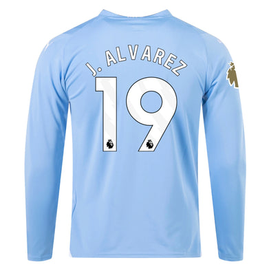 Men's Replica Puma J. Alvarez Manchester City Long Sleeve Home Jersey 23/24
