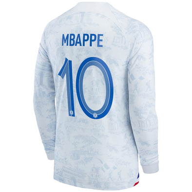 Men's Replica Nike Mbappe France Long Sleeve Away Jersey 2022