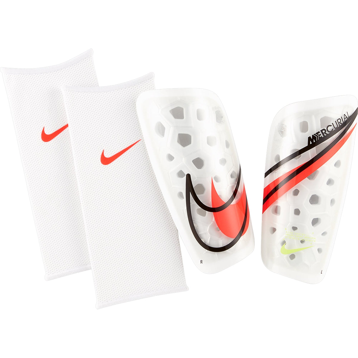 Nike Mercurial Lite Shinguards - White/Black/BrightCrimson SP2120-109 �  Soccer Zone USA
