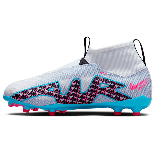 Nike Junior Air Zoom Mercurial Superfly 9 Pro Q FG Firm Ground Soccer Cleat - White/Blue/Pink/Indigo/Black