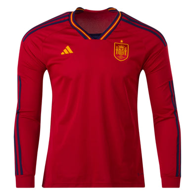 Men's Replica adidas Spain Long Sleeve Home Jersey 2022