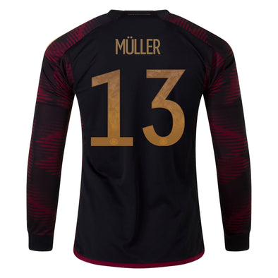 Men's Replica adidas Muller Germany Long Sleeve Away Jersey 2022