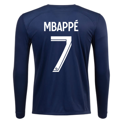 Men's Replica Nike Kylian Mbappe Paris Saint-Germain Long Sleeve Home Jersey 22/23