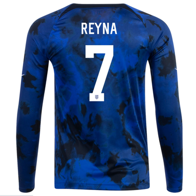 Men's Replica Nike Giovanni Reyna USMNT Away Long Sleeve Jersey 2022