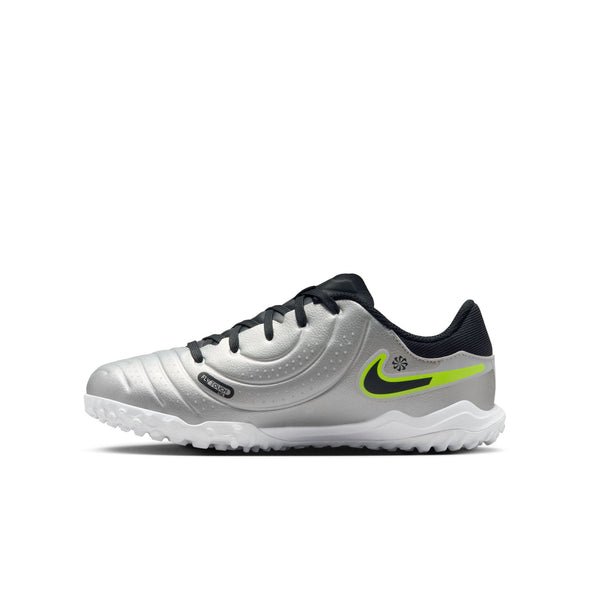 Nike Junior Tiempo Legend 10 Academy TF Turf Soccer Cleat -Metallic Silver/Black-Volt