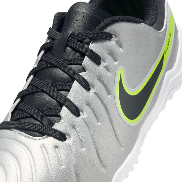 Nike Junior Tiempo Legend 10 Academy TF Turf Soccer Cleat -Metallic Silver/Black-Volt