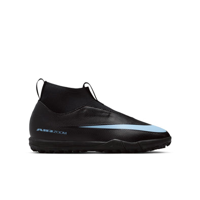 Nike Junior Zoom Mercurial Superfly 10 Academy TF Turf Soccer Cleats- Black/Ice Blue