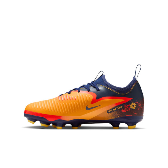 Nike Junior Phantom 6 Low Academy Erling Haaland FG Firm Ground Soccer Cleats - Laser Orange/Lemon Venom/Blue Void