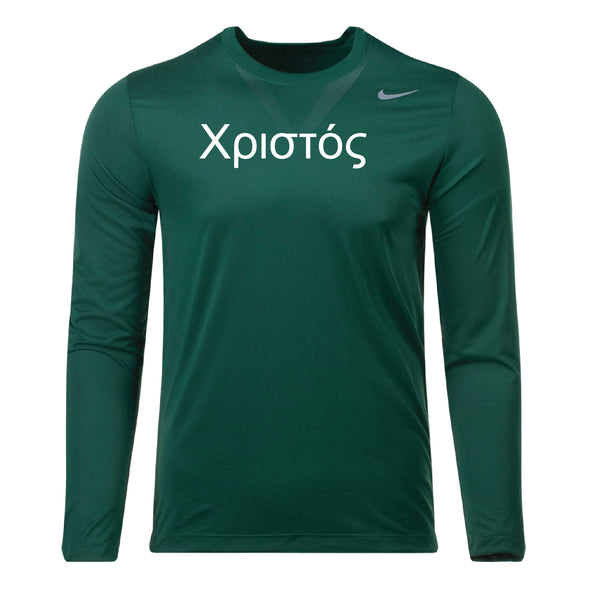 Christos FC Greek Lettering Nike Legend Long Sleeve Shirt Dark Green