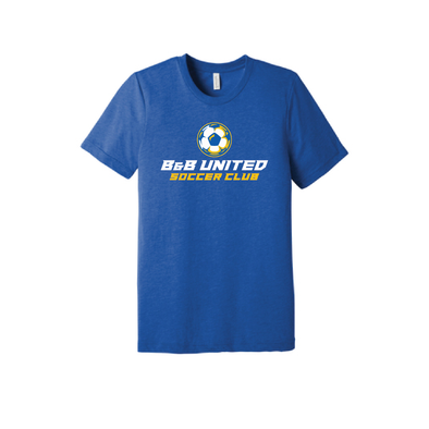 B & B United Soccer Club FAN Logo Bella + Canvas Short Sleeve Triblend T-Shirt Royal