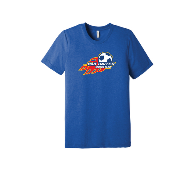 B & B United Soccer Club Flame Bella + Canvas Short Sleeve Triblend T-Shirt Royal