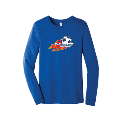 B & B United Soccer Club FAN Flame Bella + Canvas Long Sleeve Triblend T-Shirt Royal