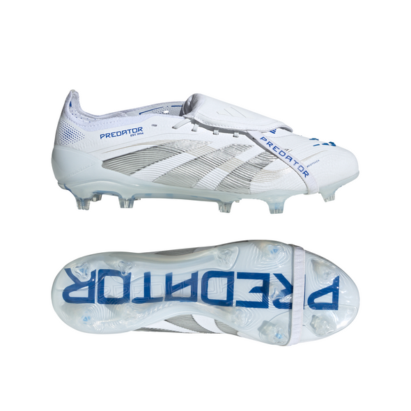 adidas Predator Elite Fold Tounge FG Firm Ground Soccer Cleat - Cloud White / Silver Metallic / Bright Royal