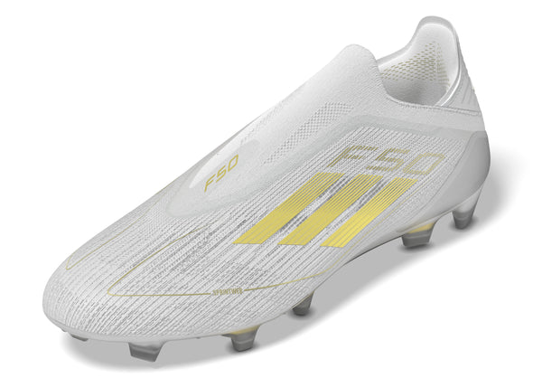 adidas F50 Elite Laceless FG Firm Ground Soccer Cleat - Cloud White / Gold Metallic / Cloud White