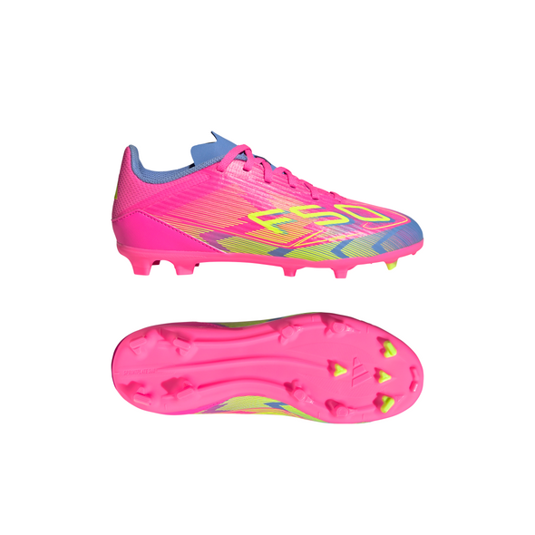 adidas F50 League Junior FG Firm Ground Soccer Cleats -  Lucid Pink/Lucid Lemon/Blue Fusion