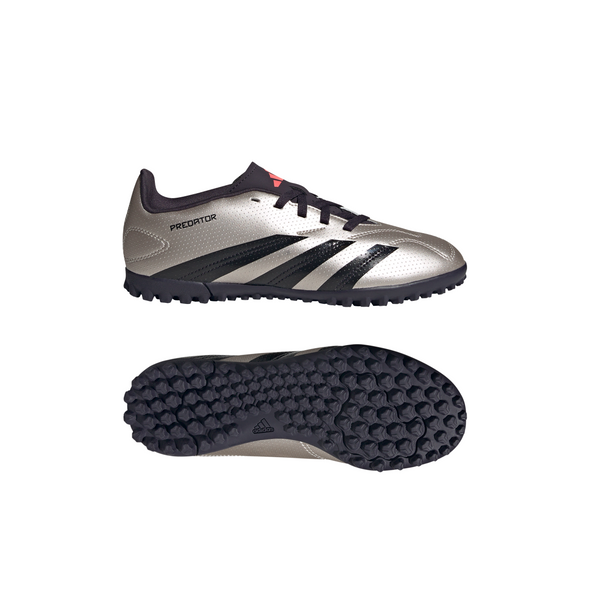 adidas Predator Club TF Turf Junior Soccer Shoes- Platin Metallic/ Aurora Black/ Turbo