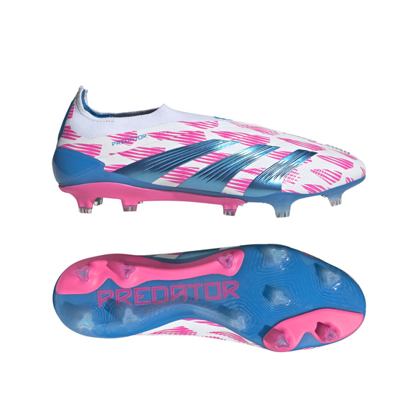 adidas Predator Elite Laceless FG Firm Ground Soccer Cleat - White/ Solar Blue/ Solar Pink