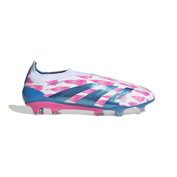 adidas Predator Elite Laceless FG Firm Ground Soccer Cleat - White/ Solar Blue/ Solar Pink