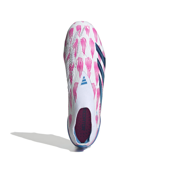 adidas Predator Elite Laceless FG Firm Ground Soccer Cleat - White/ Solar Blue/ Solar Pink