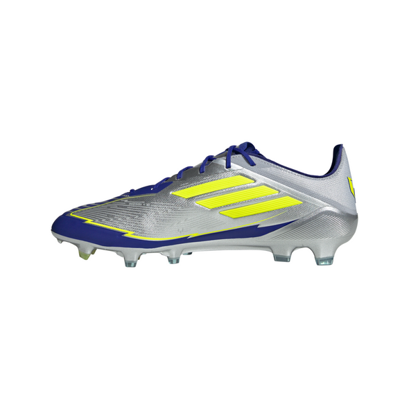 adidas F50 Elite Messi FG Firm Ground Soccer Cleats- Silver Metallic/Solar Yellow/Lucid Blue