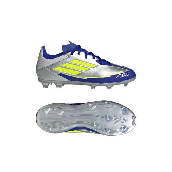 adidas Messi F50 League Junior FG -Silver Metallic/Solar Yellow/Lucid Blue