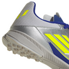 adidas Junior F50 League Messi TF Turf Soccer Cleats - Silver Metallic/Solar Yellow/Lucid Blue