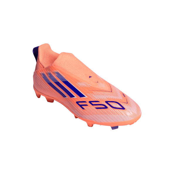 adidas F50 League Laceless Junior FG Firm Ground Soccer Cleats- Beam Orange / Lucid Blue / Cloud White