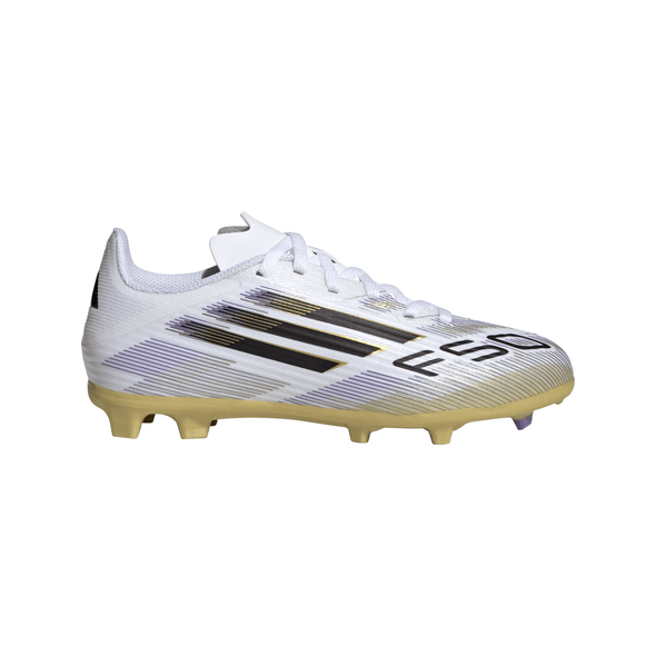 adidas F50 Junior League FG Firm Ground Soccer Cleats -Cloud White / Core Black / Gold Metallic
