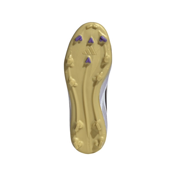 adidas F50 Junior League FG Firm Ground Soccer Cleats -Cloud White / Core Black / Gold Metallic
