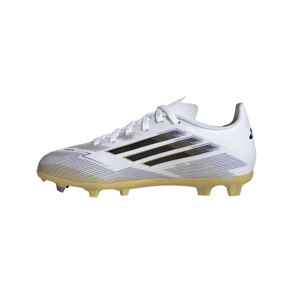 adidas F50 Junior League FG Firm Ground Soccer Cleats -Cloud White / Core Black / Gold Metallic