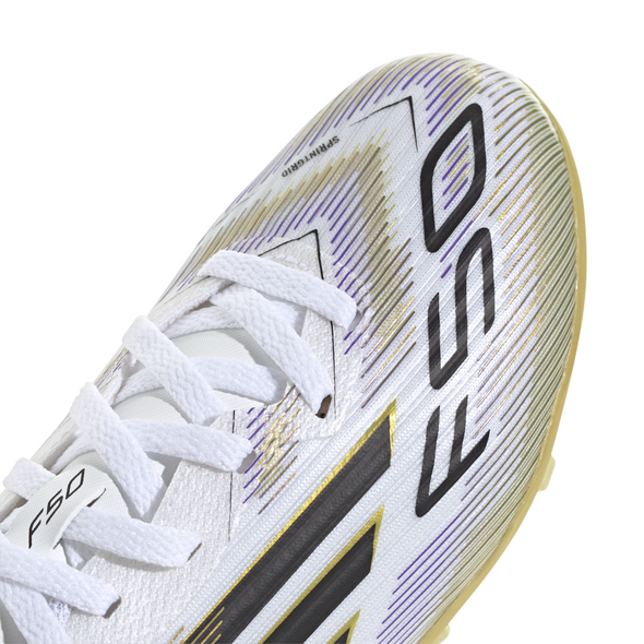 adidas F50 Junior League FG Firm Ground Soccer Cleats -Cloud White / Core Black / Gold Metallic