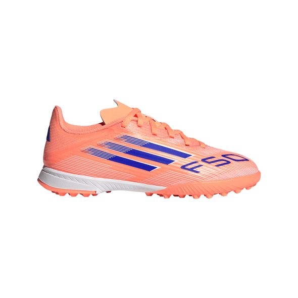 adidas F50 League Junior TF Turf Soccer Cleats- Beam Orange / Lucid Blue / Cloud White