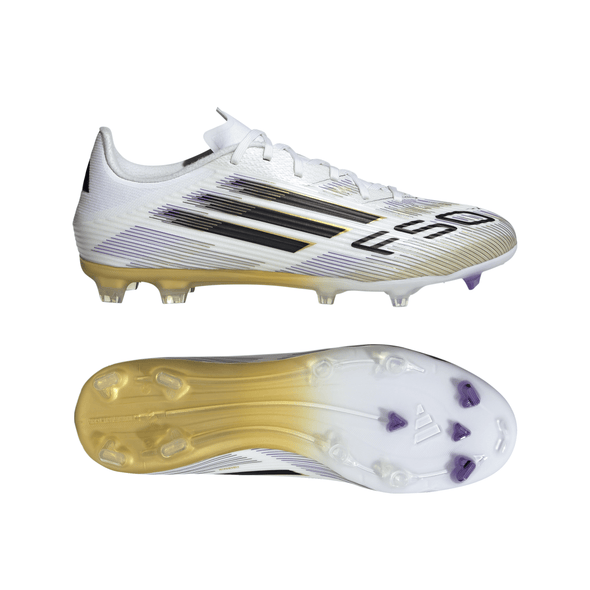 adidas F50 League FG Firm Ground Soccer Cleats-Cloud White / Core Black / Gold Metallic