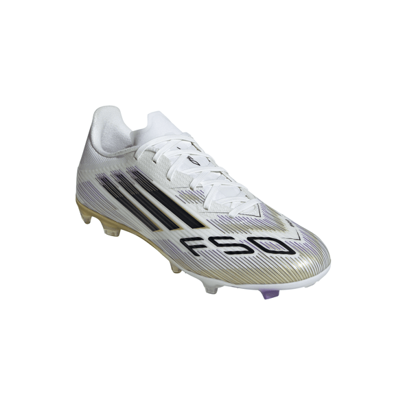 adidas F50 League FG Firm Ground Soccer Cleats-Cloud White / Core Black / Gold Metallic