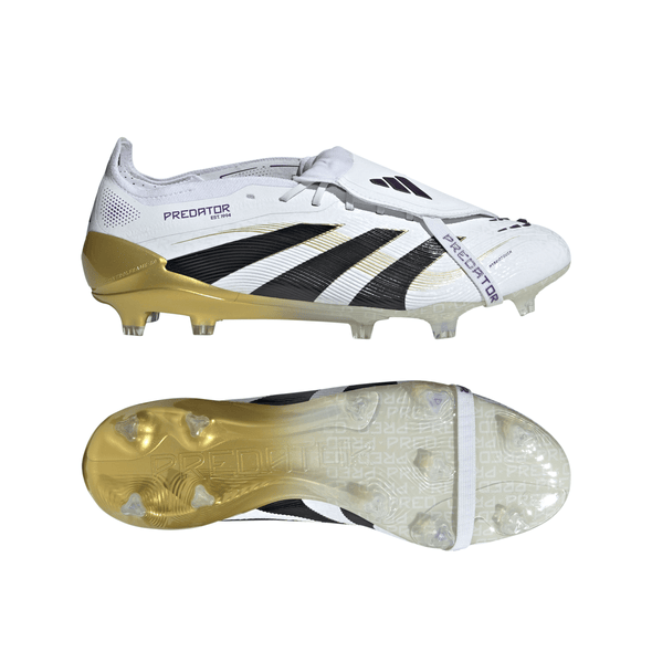 adidas Predator Elite FoldTongue FT FG Firm Ground Soccer Cleats- Cloud White /Core Black/Gold Metallic