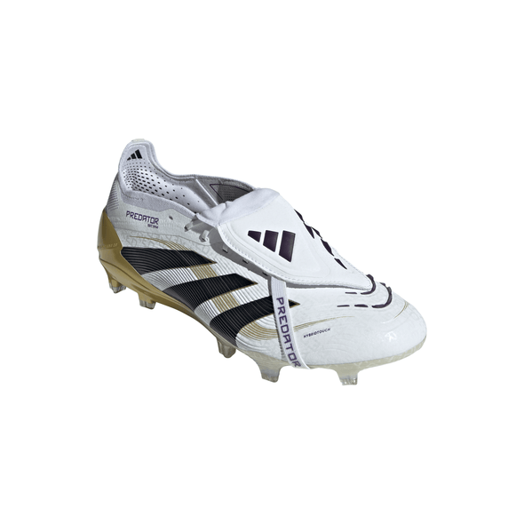 adidas Predator Elite FoldTongue FT FG Firm Ground Soccer Cleats- Cloud White /Core Black/Gold Metallic