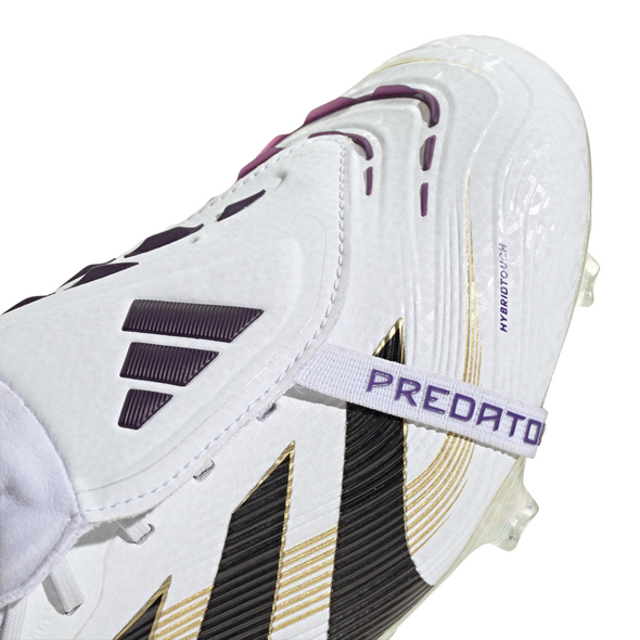 adidas Predator Elite FoldTongue FT FG Firm Ground Soccer Cleats- Cloud White /Core Black/Gold Metallic