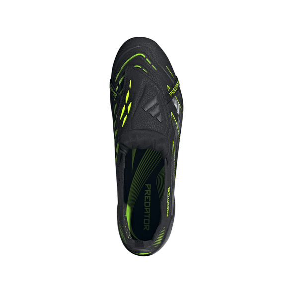 adidas Predator Elite FoldTongue FT FG Firm Ground Soccer Cleats- Core Black / Carbon / Lucid Lemon