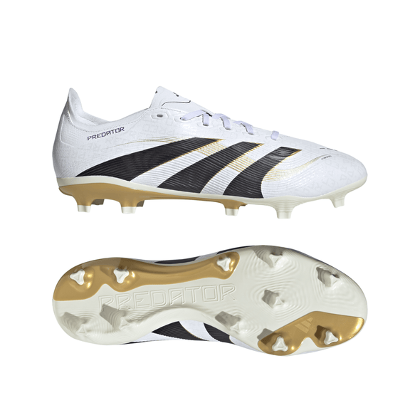 adidas Predator League FG Firm Ground Soccer Cleat -Cloud White / Core Black / Gold Metallic