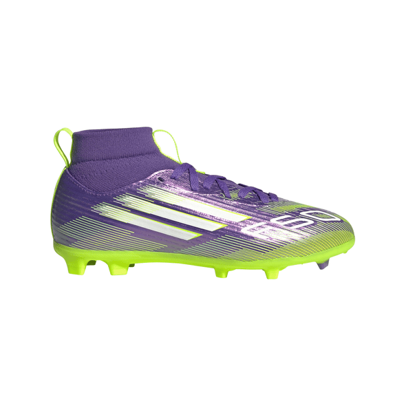 adidas F50 League Mid Junior FG/AG Firm/Artificial-Ground Soccer Cleats- Purple Rush / Cloud White / Lucid Lemon