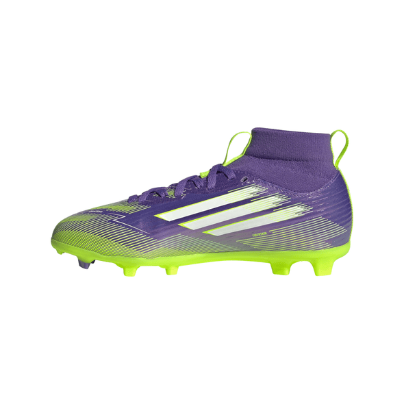 adidas F50 League Mid Junior FG/AG Firm/Artificial-Ground Soccer Cleats- Purple Rush / Cloud White / Lucid Lemon