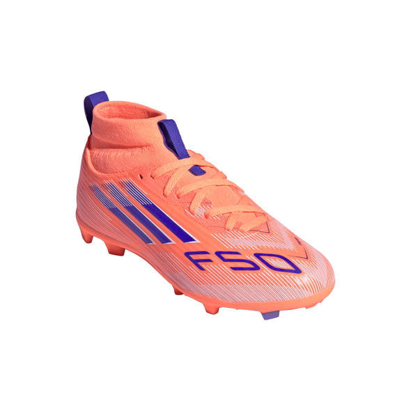 adidas F50 League Mid FG/AG Firm/Artificial-Ground Soccer Cleats- Beam Orange / Lucid Blue / Cloud White