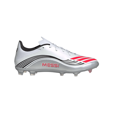 adidas Messi  F50 League FG Firm Ground Soccer Cleats-Cloud White / Lucid Red / Silver Metallic