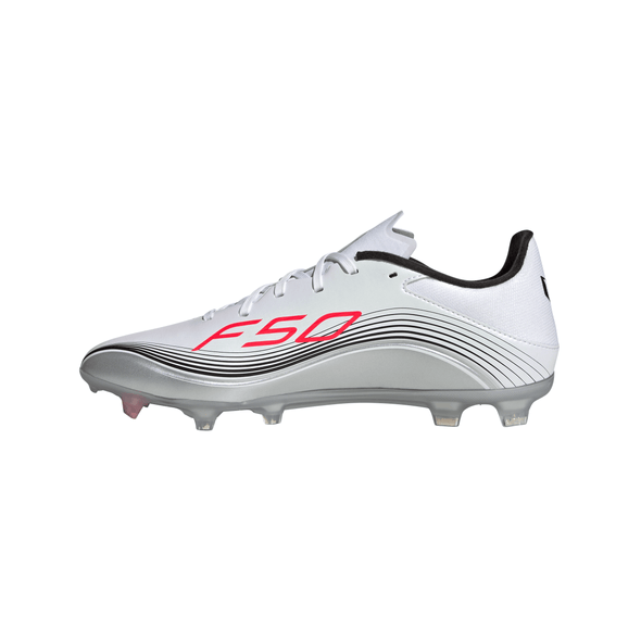 adidas Messi  F50 League FG Firm Ground Soccer Cleats-Cloud White / Lucid Red / Silver Metallic